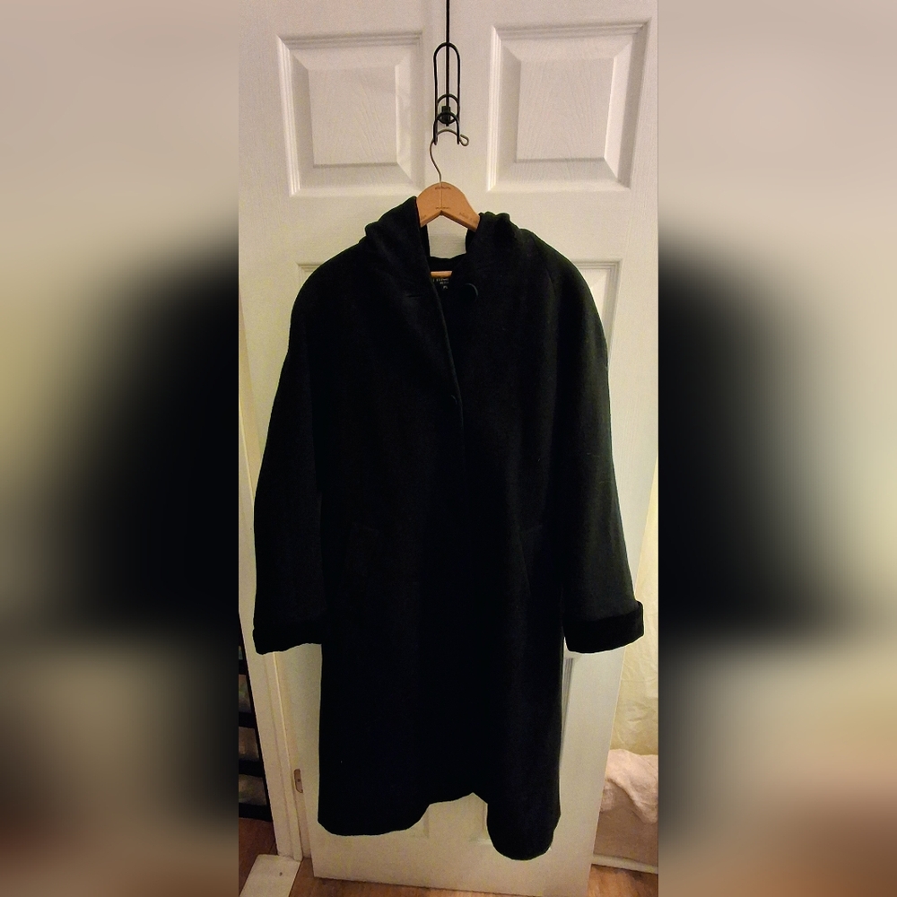 Vintage Herman Kay Black Hooded Wool Blend Coat - Petite Large (PL)